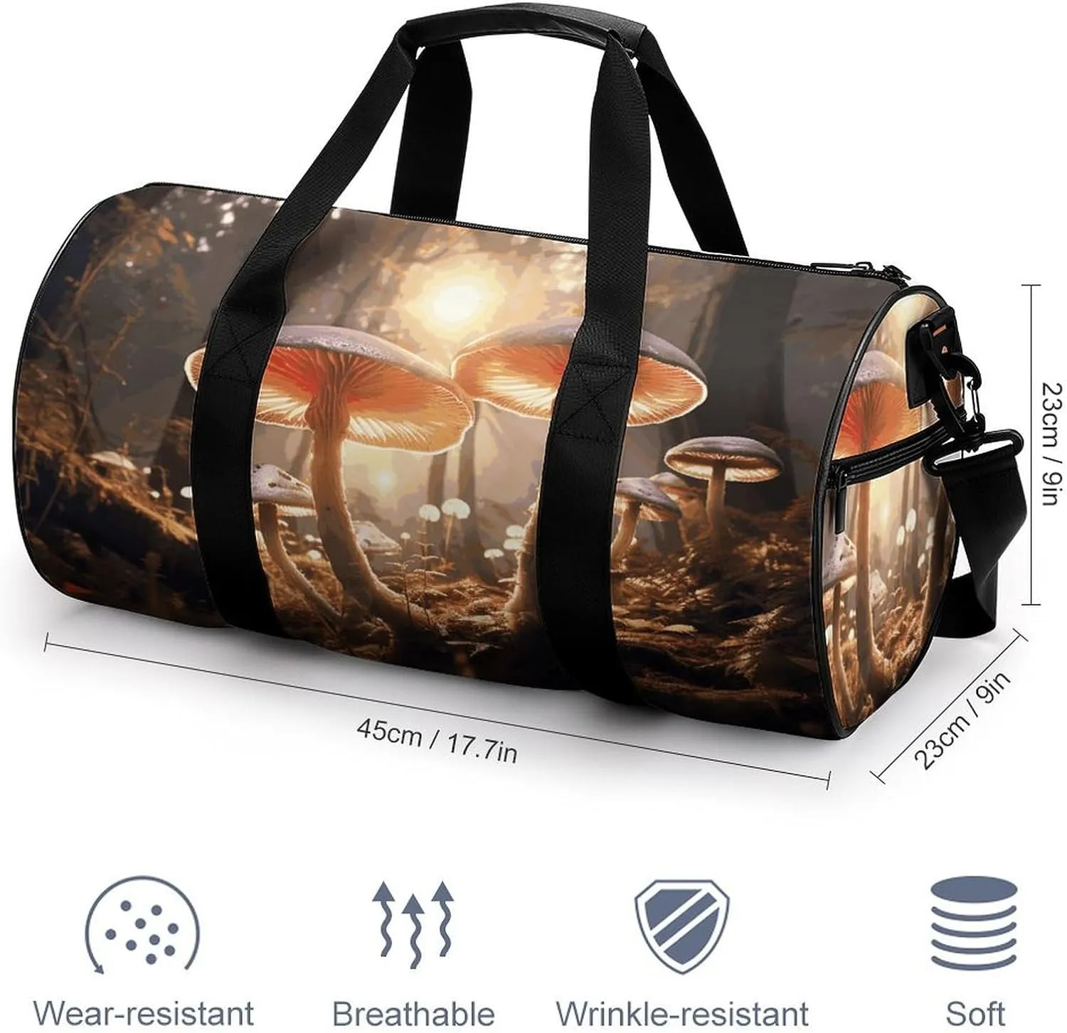 Duffel Bag for Men Women Gym Bag Mushroom Forest Travel Duffel Bag Waterproof Overnight Bag for Sports Workout
