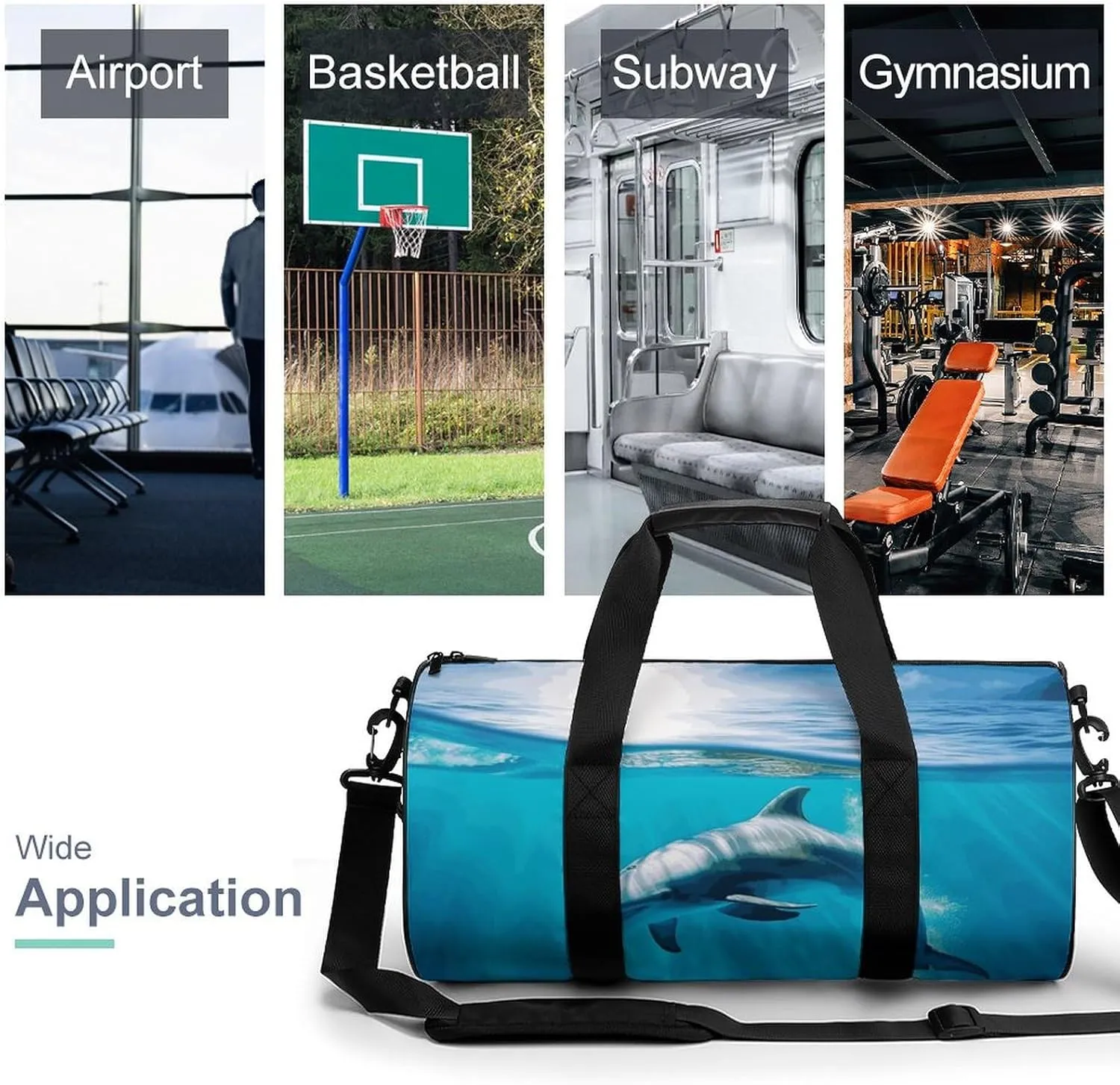 Duffel Bag for Men Women Gym Bag Swimming Dolphin in Blue Sea Travel Duffel Bag Waterproof Overnight Bag for Sports Workout
