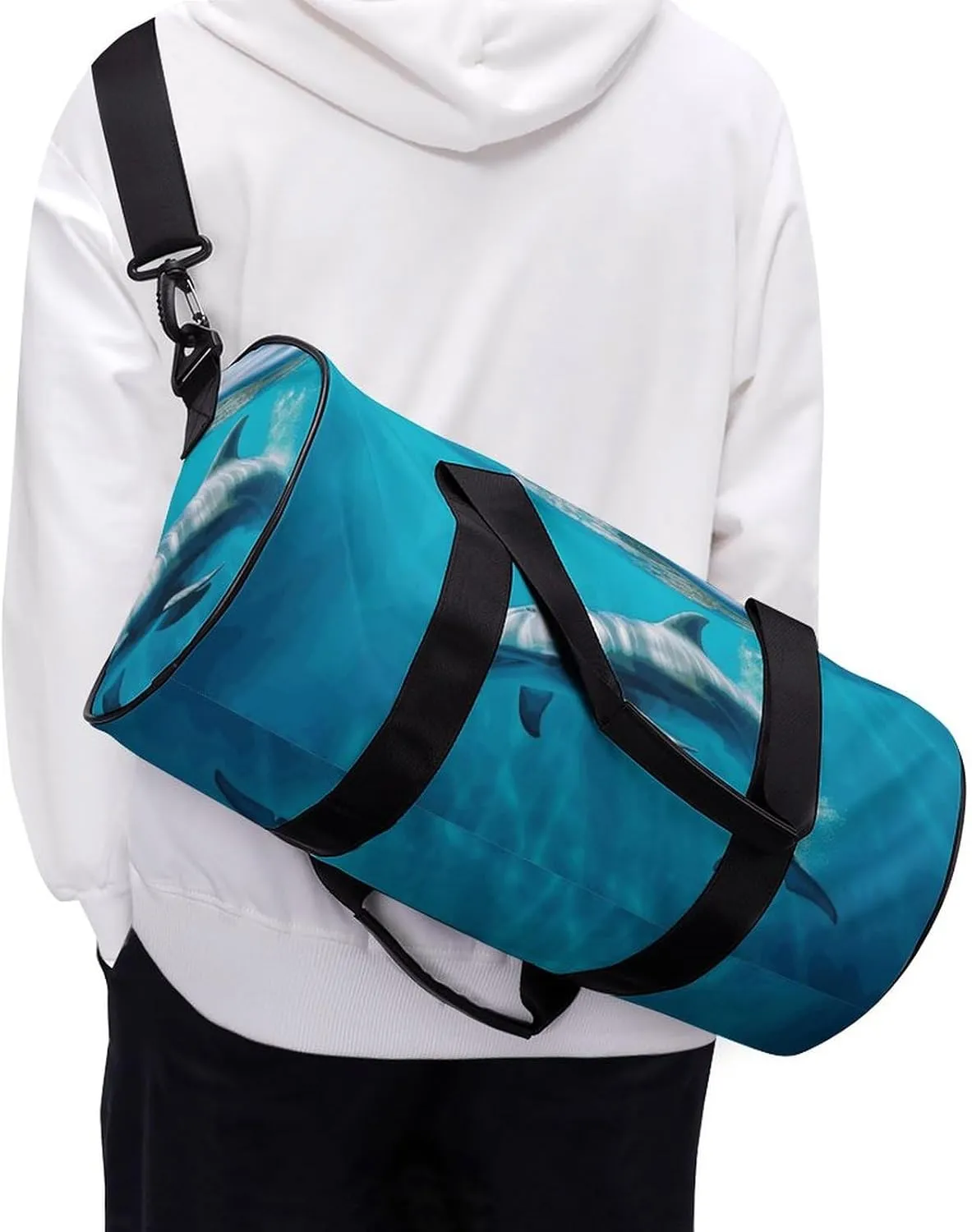 Duffel Bag for Men Women Gym Bag Swimming Dolphin in Blue Sea Travel Duffel Bag Waterproof Overnight Bag for Sports Workout