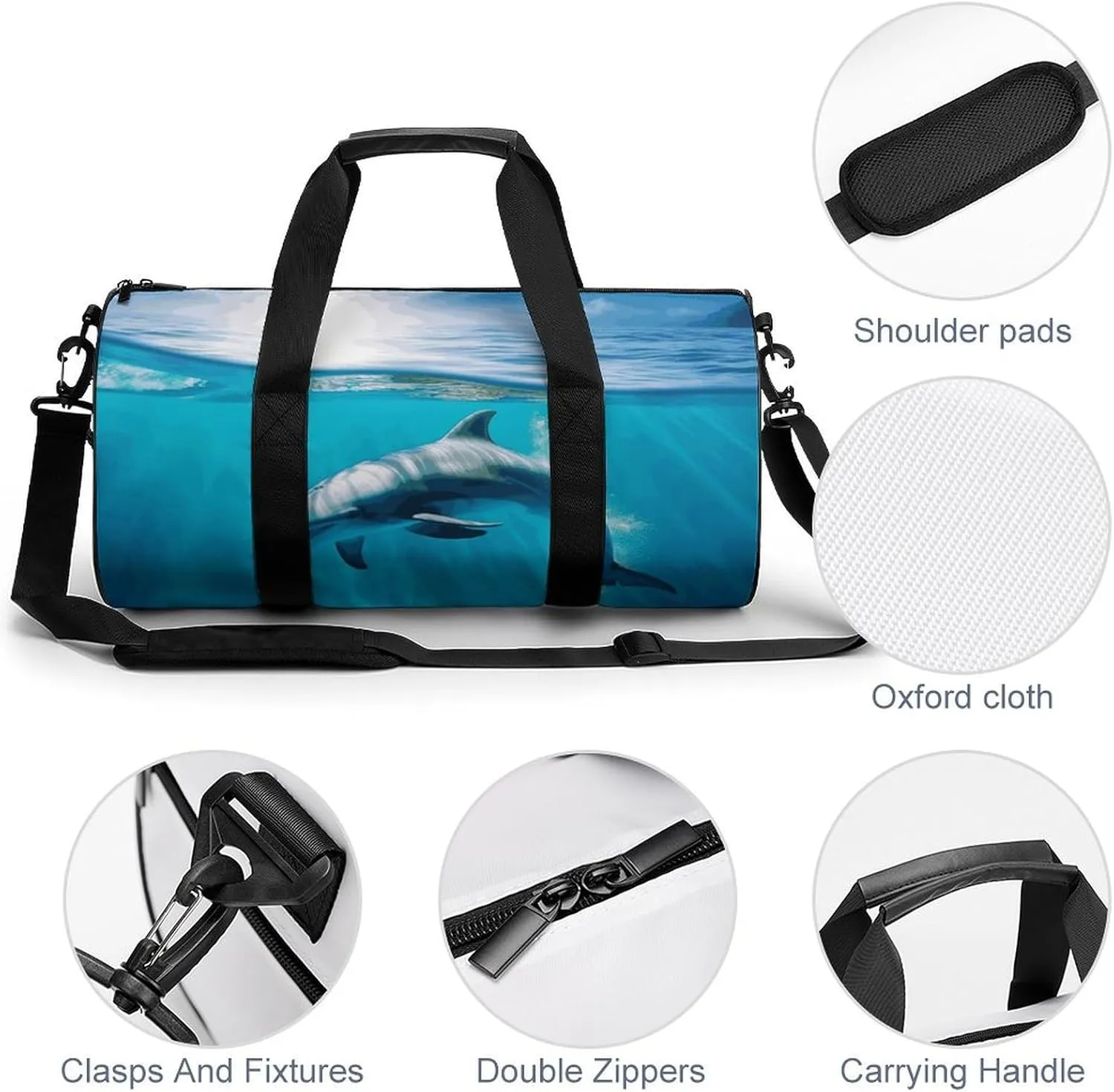 Duffel Bag for Men Women Gym Bag Swimming Dolphin in Blue Sea Travel Duffel Bag Waterproof Overnight Bag for Sports Workout