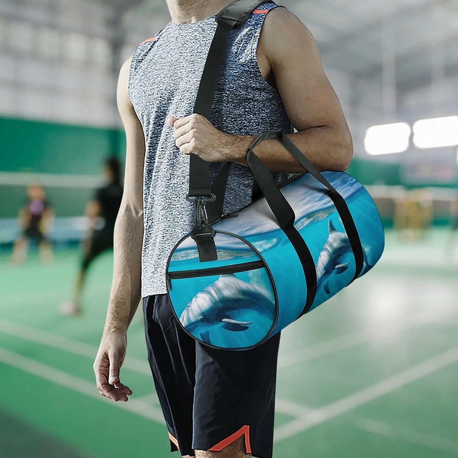 Duffel Bag for Men Women Gym Bag Swimming Dolphin in Blue Sea Travel Duffel Bag Waterproof Overnight Bag for Sports Workout
