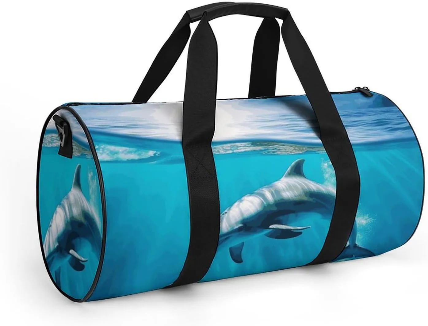 Duffel Bag for Men Women Gym Bag Swimming Dolphin in Blue Sea Travel Duffel Bag Waterproof Overnight Bag for Sports Workout