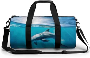 Duffel Bag for Men Women Gym Bag Swimming Dolphin in Blue Sea Travel Duffel Bag Waterproof Overnight Bag for Sports Workout
