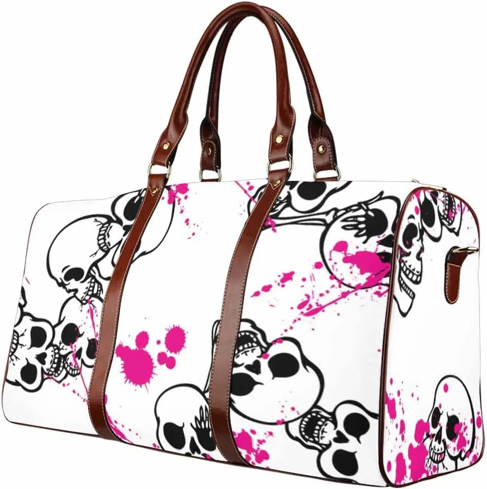 Duffle Bag For Travel Skull Pink Paint Foldable Travel Duffel Bag Tote Carry On Luggage Bag(Type-2,18.62"x 8.5"x 9.65")