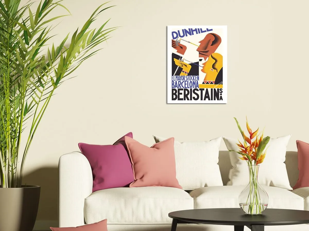 Dunhill Cigarettes - The Largest Stock in Barcelona - Beristain S.A. - Vintage Advertising Poster by Jacint Bofarull c.1932 - Fine Art Rolled Canvas Print 27in x 40in