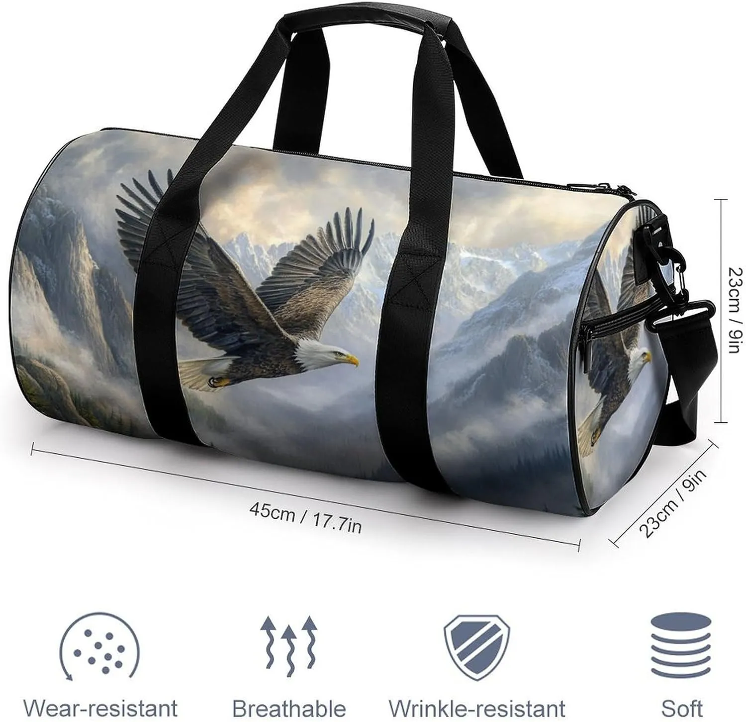 Eagle Travel Gym Bag for Women Men Cylindrical Duffle Bag Sport Workout Bag with Shoulder Strap