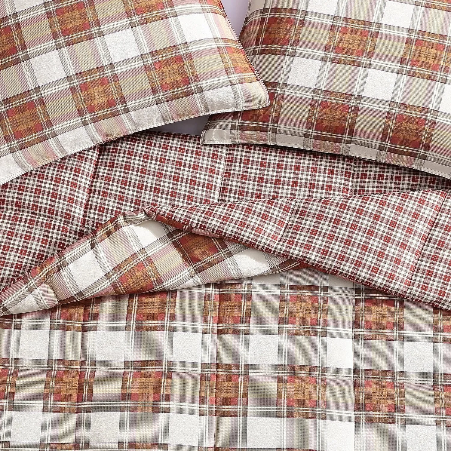 Eddie Bauer - Comforter Set, Reversible Alt Down Bedding with Matching Shams, Breathable Home Decor for All Seasons (Edgewood Red/Beige, Queen)