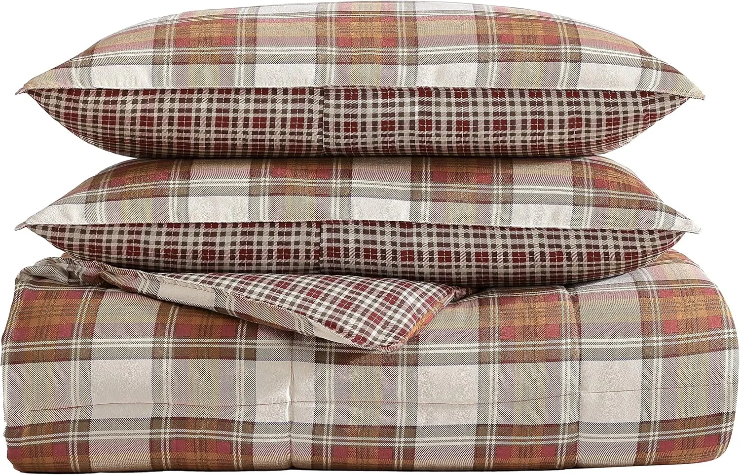 Eddie Bauer - Comforter Set, Reversible Alt Down Bedding with Matching Shams, Breathable Home Decor for All Seasons (Edgewood Red/Beige, Queen)