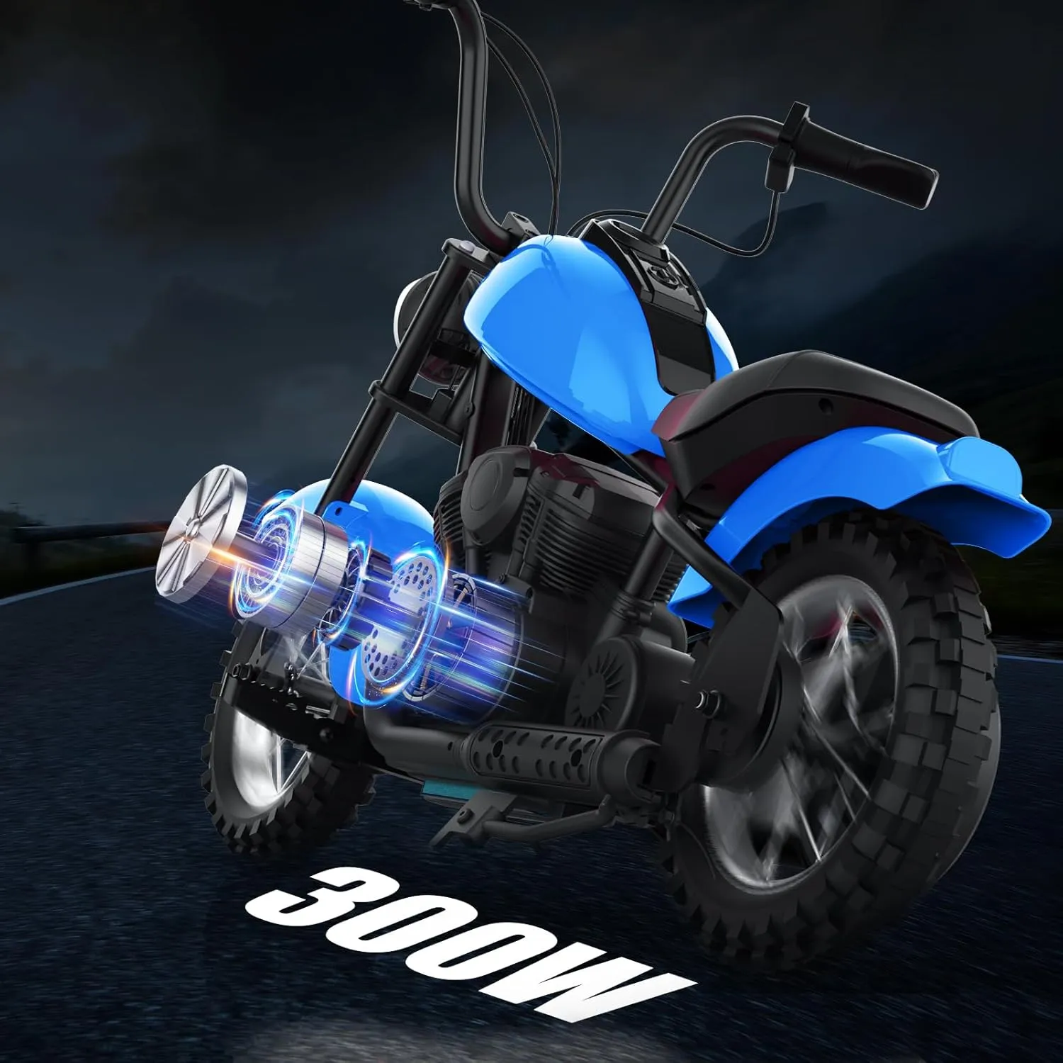Electric Dirt Bike, 15 Mph & 150lb Max, 24V Ride On Toy for Big Kids w/Led Lights & Power Display, 300W Chain-Driven Motor, Two Speed, Handbrake, Leather Seat, 12" Air-Filled Tires, Blue