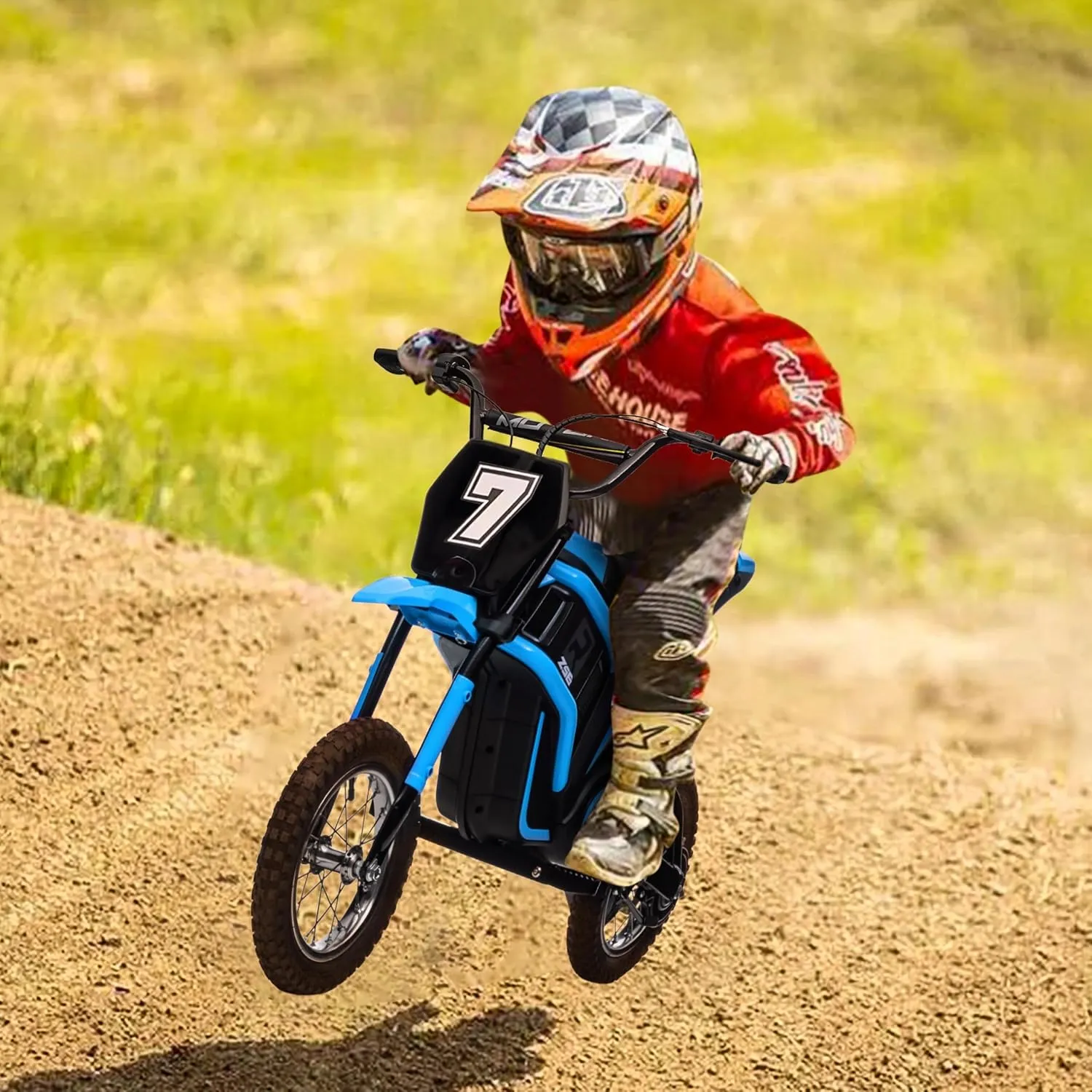 Electric Motorcycle for Kids Electric Dirt Bike Teather Seat, Rear Brake, Electric Motorbike for Kids/Teens,350W Chain-Driven Motor