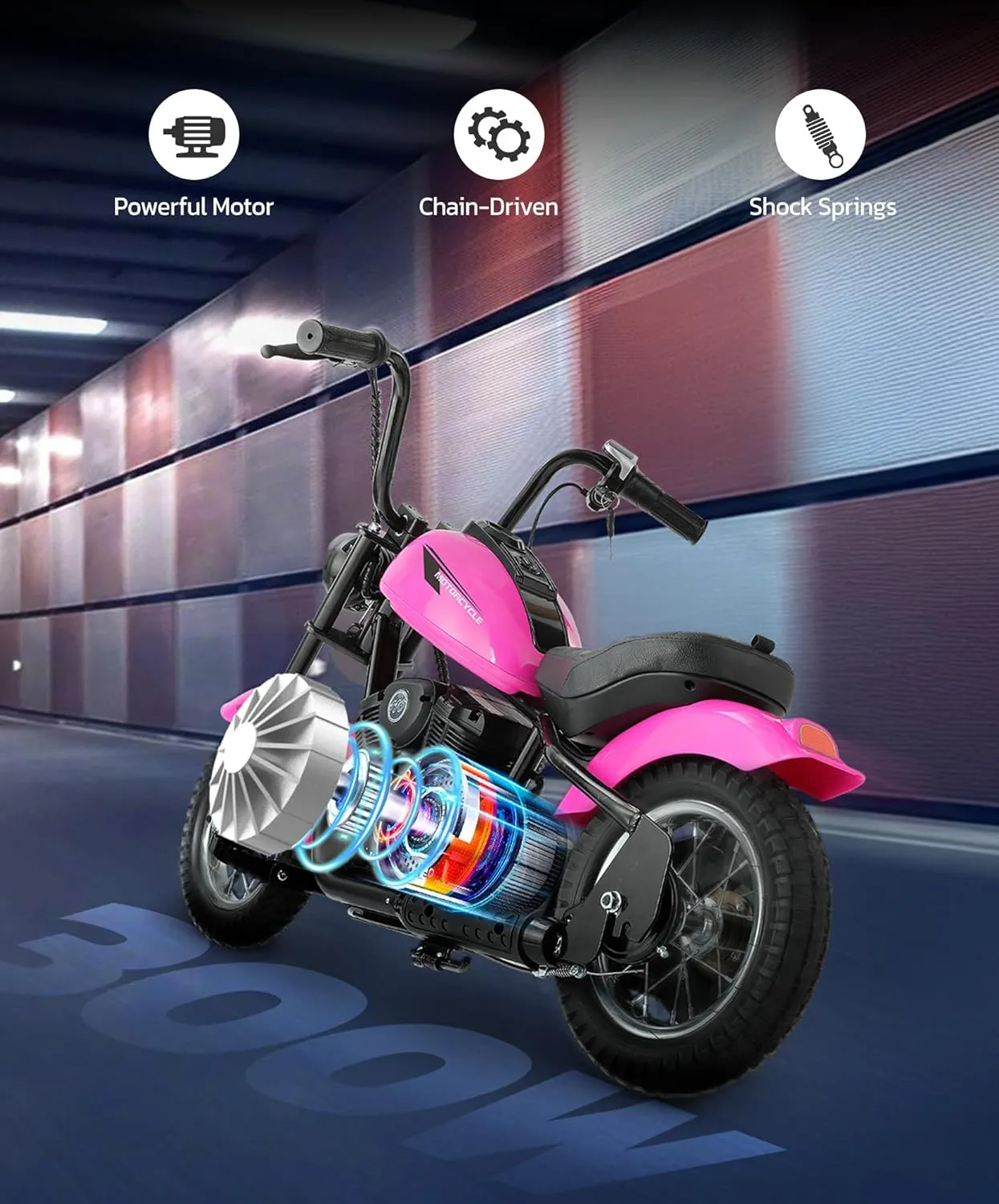ELEMARA Electric Dirt Bike, 24V Ride on Toy for Big Kids,15 mph & 150lb Max, Kids Motorcycle w/Raised Handlebars, Power Display, Twist-Grip Throttle,Shock Springs, Key Start,Handbrake, 12" Tires-Pink