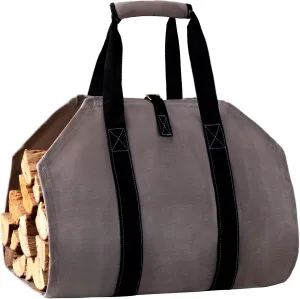 eletecpro Firewood Carrier 39x18 Inch Durable Waxed Canvas Log Carrier Heavy Duty Tote,Fire Place Sturdy Wood Carring Bag with Handles Security Strap for Camping Indoor (Gray)