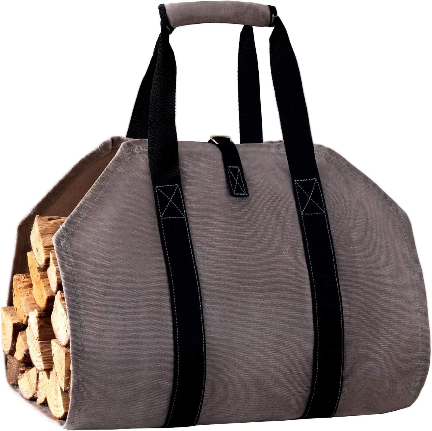 eletecpro Firewood Carrier 39x18 Inch Durable Waxed Canvas Log Carrier Heavy Duty Tote,Fire Place Sturdy Wood Carring Bag with Handles Security Strap for Camping Indoor (Gray)