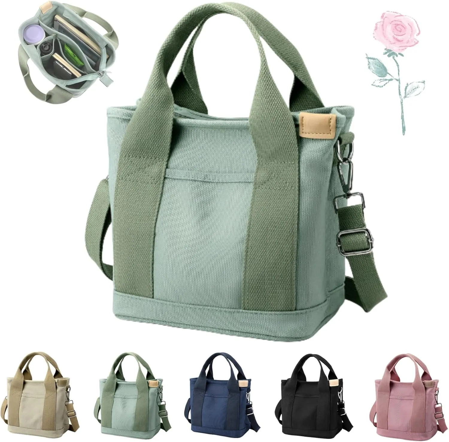Elmyse Handbag, Elmyse Canvas Bag, Large Capacity Multi-pocket Handbag, Canvas Tote Bag Women for Office and Travel