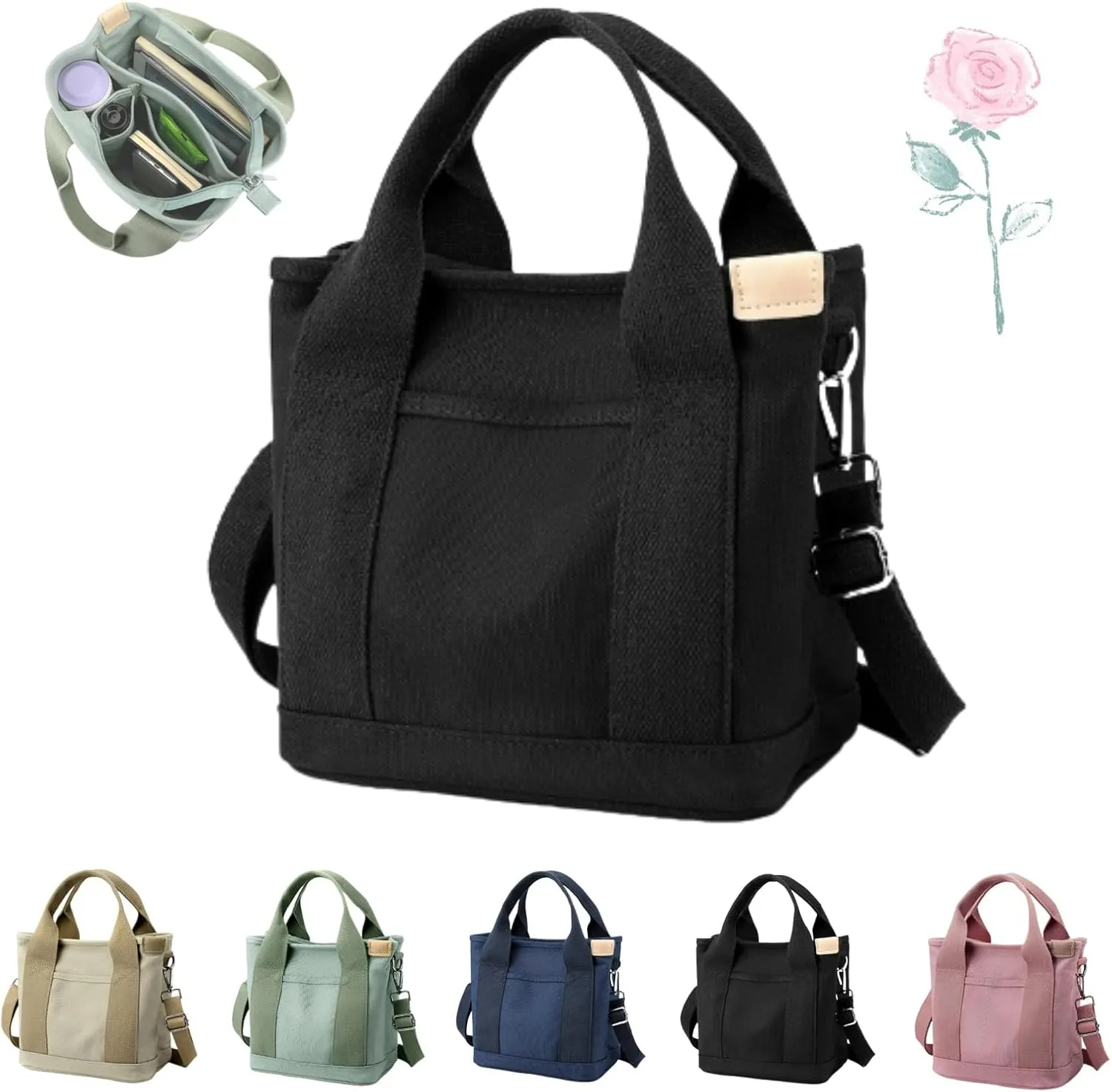 Elmyse Handbag, Elmyse Canvas Bag, Large Capacity Multi-pocket Handbag, Canvas Tote Bag Women for Office and Travel