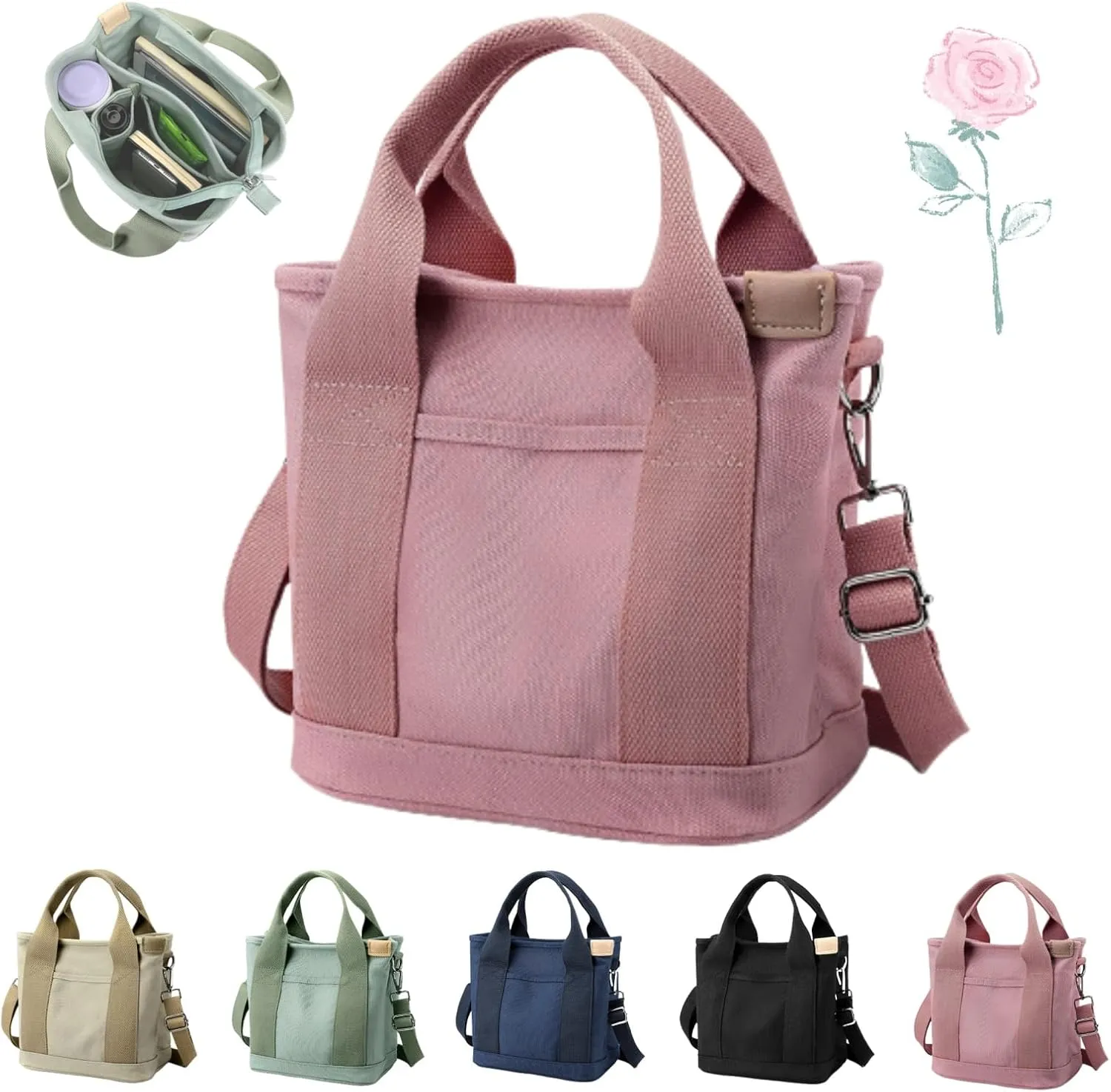 Elmyse Handbag, Elmyse Canvas Bag, Large Capacity Multi-pocket Handbag, Canvas Tote Bag Women for Office and Travel