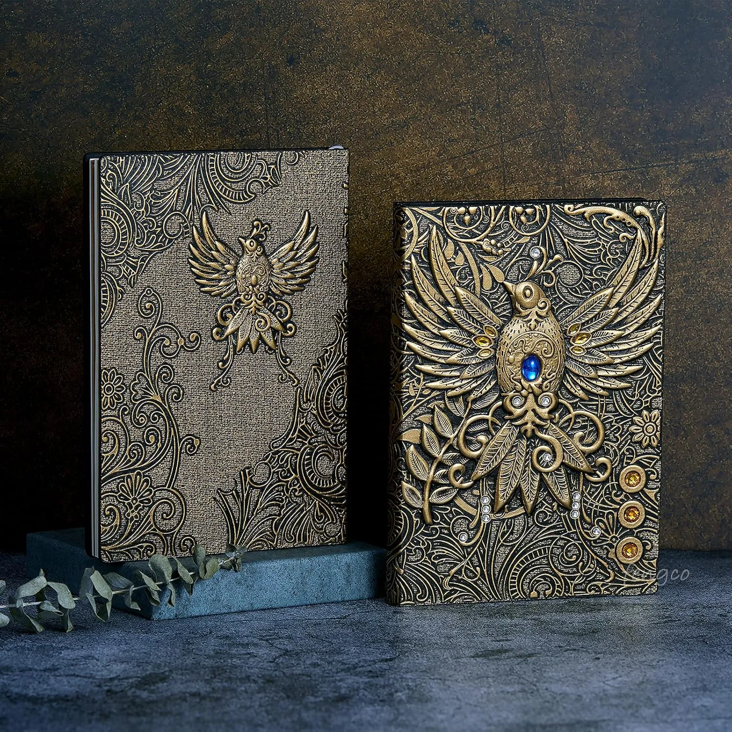 Embossed Leather Journal Writing Notebook - Antique Handmade Leather Daily Notepad Sketchbook, Travel Diary & Notebooks to Write in, Phoenix Gift For Men & Women, with Golden Classic Pen, (Bronze)