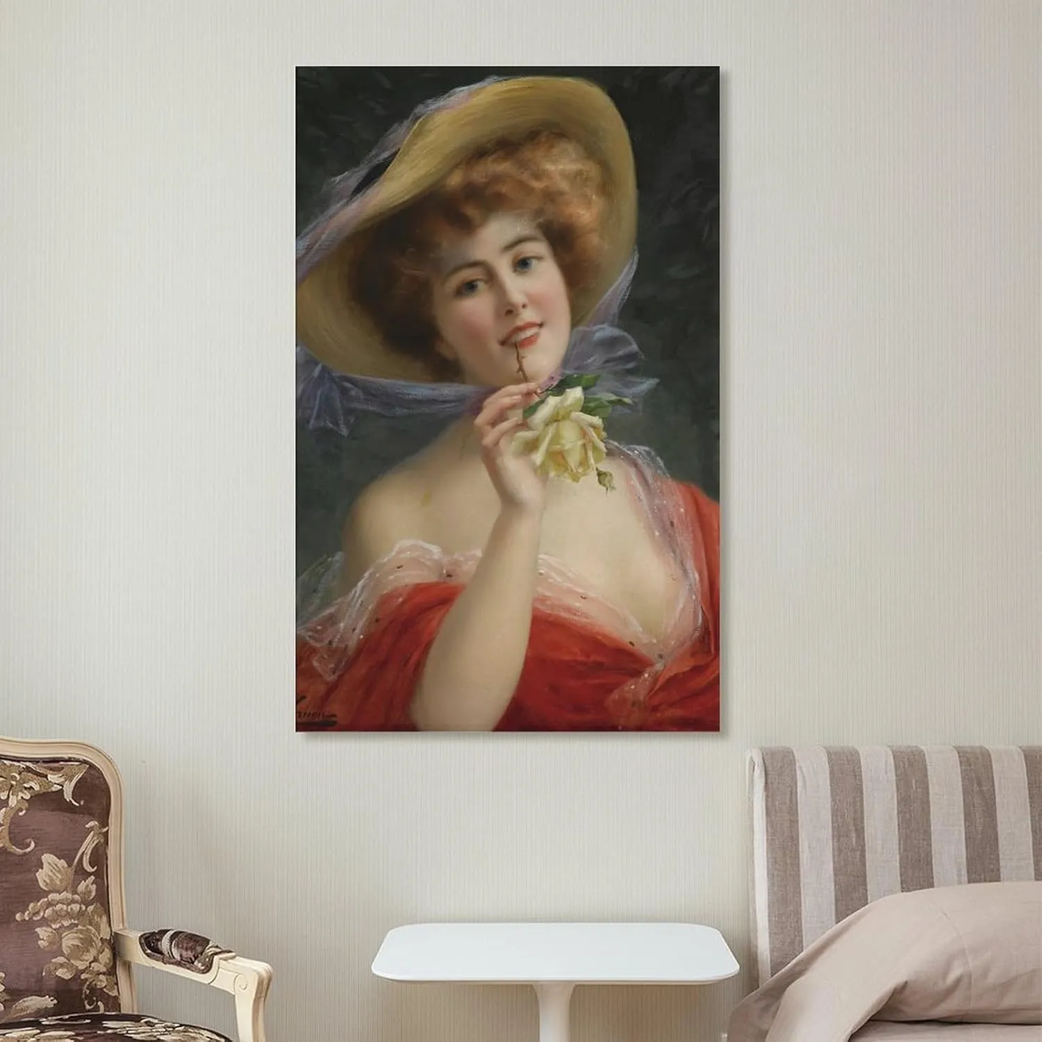 Emile Vernon Poster Print Fille A La Rose Jaune Home Decor Poster Wall Art Hanging Picture Print Bedroom Decorative Painting Posters Room Aesthetic 12x18inch(30x45cm)