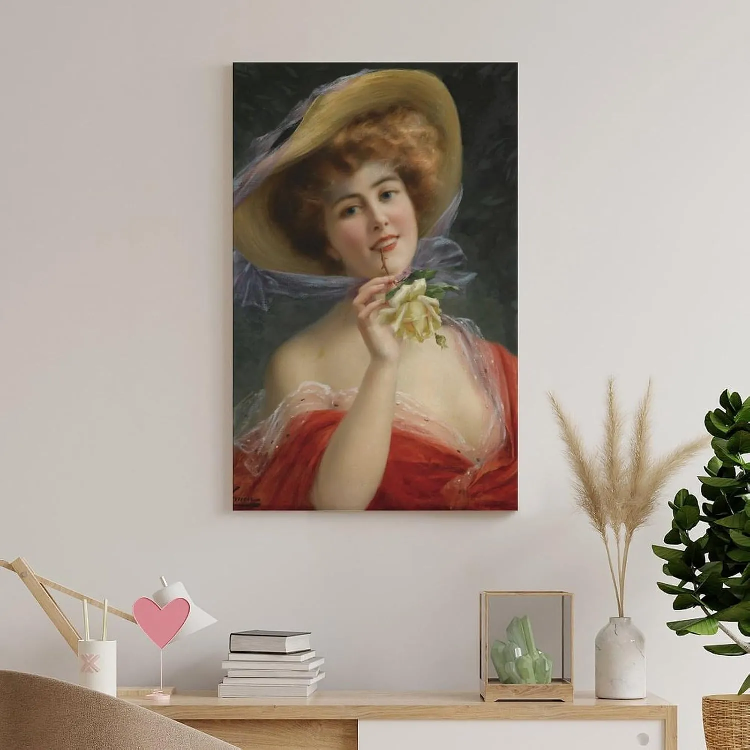 Emile Vernon Poster Print Fille A La Rose Jaune Home Decor Poster Wall Art Hanging Picture Print Bedroom Decorative Painting Posters Room Aesthetic 12x18inch(30x45cm)