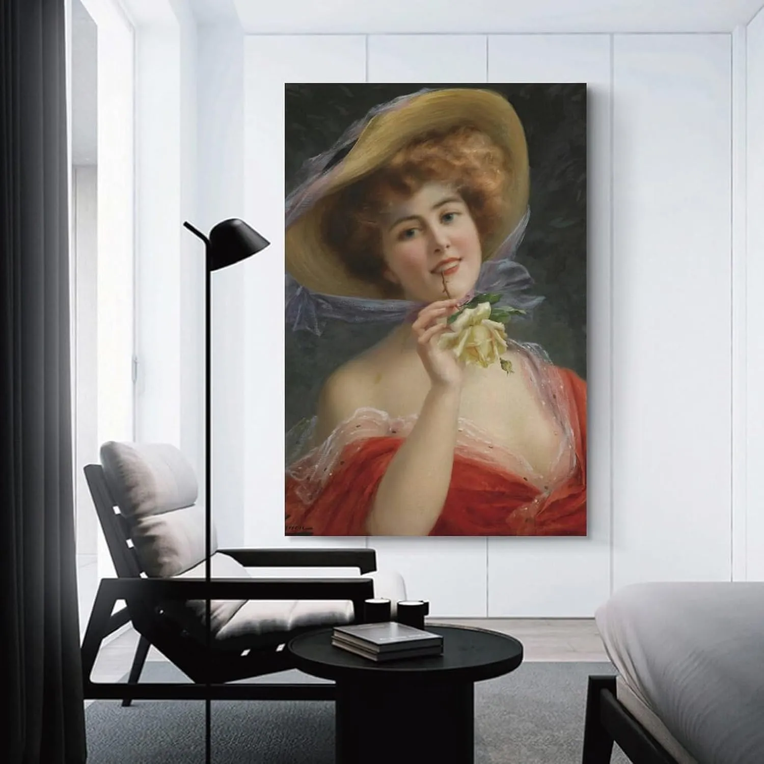 Emile Vernon Poster Print Fille A La Rose Jaune Home Decor Poster Wall Art Hanging Picture Print Bedroom Decorative Painting Posters Room Aesthetic 12x18inch(30x45cm)