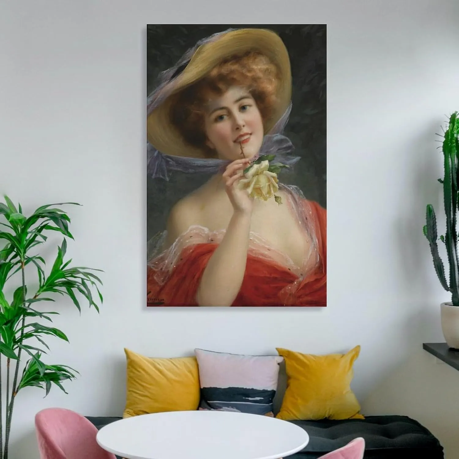 Emile Vernon Poster Print Fille A La Rose Jaune Home Decor Poster Wall Art Hanging Picture Print Bedroom Decorative Painting Posters Room Aesthetic 12x18inch(30x45cm)