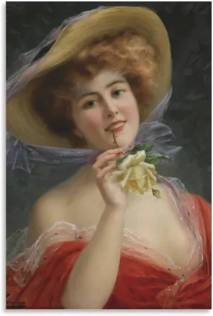 Emile Vernon Poster Print Fille A La Rose Jaune Home Decor Poster Wall Art Hanging Picture Print Bedroom Decorative Painting Posters Room Aesthetic 12x18inch(30x45cm)