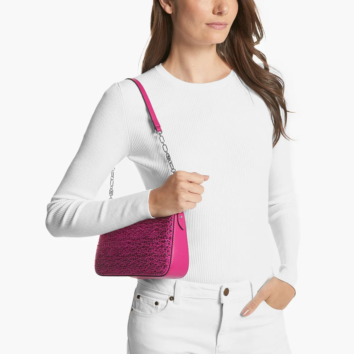 Empire Medium Embellished Suede Chain-Link Pouchette