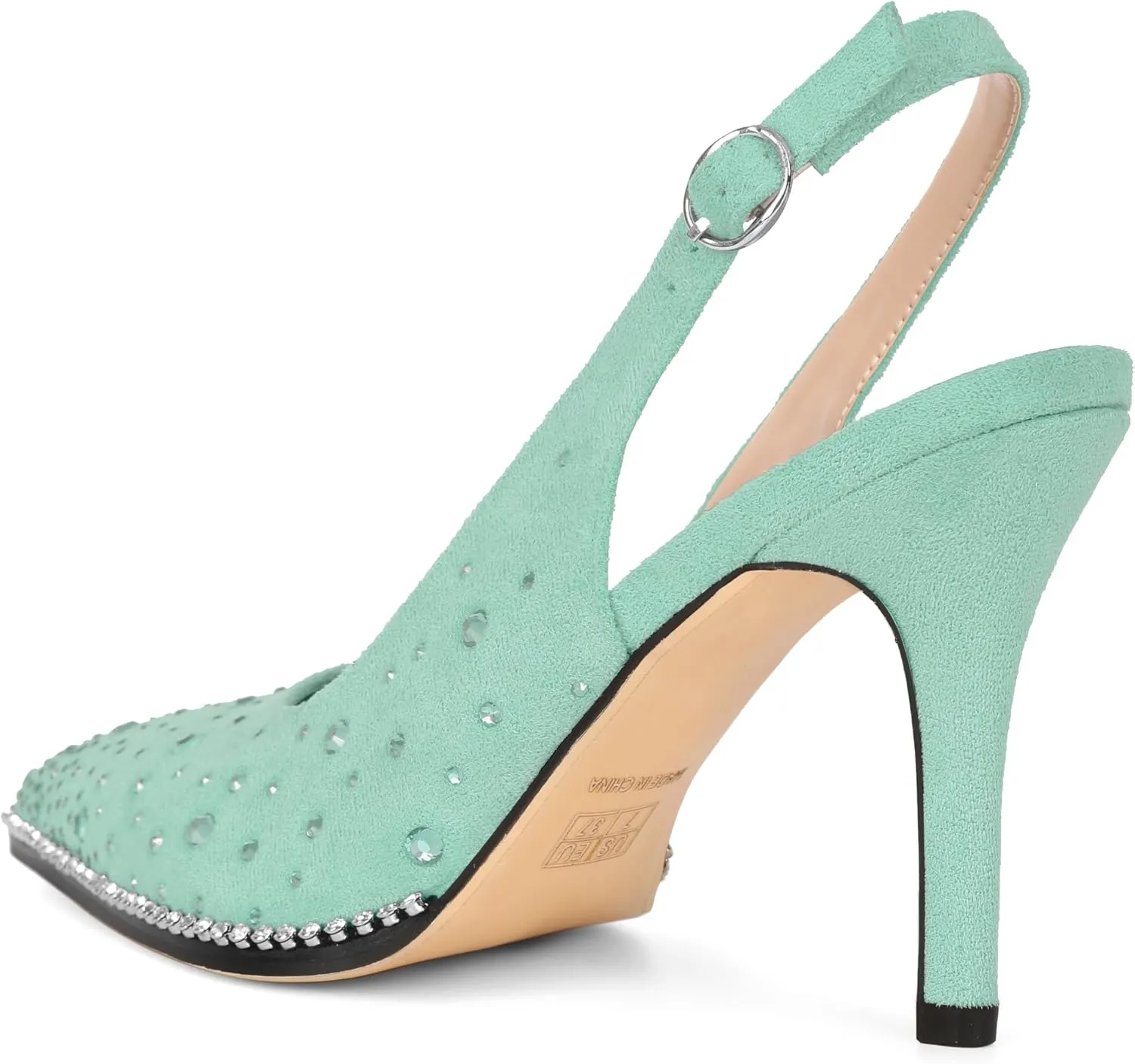 Esvowido Womens Slingback Heels Pointed Closed Toe Pumps Ankle Strap Suede Rhinestone Sparkly Stiletto High Heels for Wedding Office Dinner Party Prom