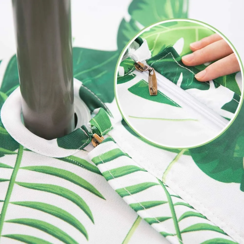 Eternal Beauty 60” Outdoor Round Tablecloth with Umbrella Hole Zipper Spring Summer Round Outdoor Tablecloth for Patio Tables (Tropical Leaf)