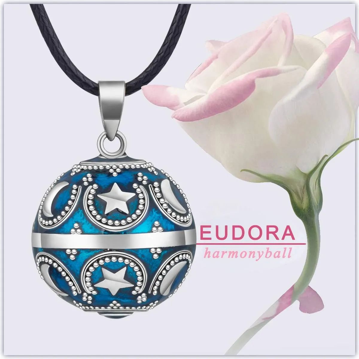 EUDORA Harmony Ball Angel Caller Pregnancy Necklace, Moon and Star Music Chime Ball Pendant Earth Necklaces for Women Baby Girls Nice Wishing Chime Jewellry Charming Gift, 30inch 45inch