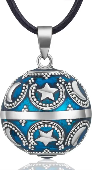 EUDORA Harmony Ball Angel Caller Pregnancy Necklace, Moon and Star Music Chime Ball Pendant Earth Necklaces for Women Baby Girls Nice Wishing Chime Jewellry Charming Gift, 30inch 45inch