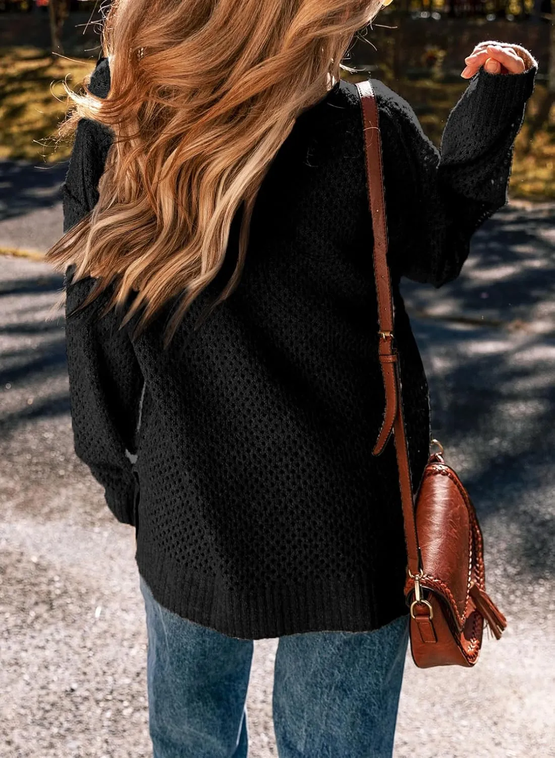 EVALESS Sweaters for Women 2024 Fall Winter Long Sleeve V Neck Crochet Sweater Hollow Out Knitwear Pullover Jumper Tops