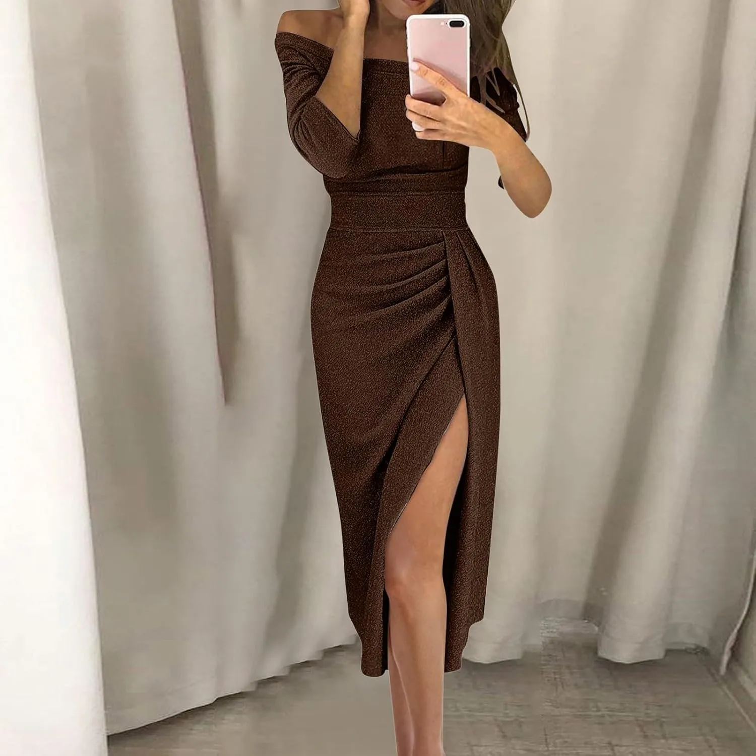 Evening Dresses for Women Elegant Long Sleeve Sequin Mini Dresses Sexy Ruched Bodycon Sparkly Glitter Cocktail Party Dresses