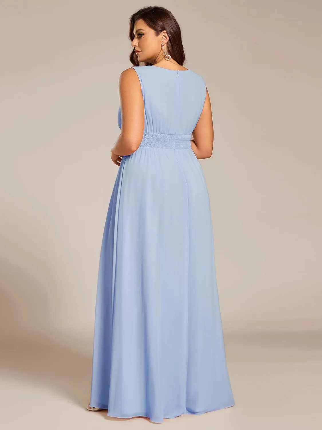 Ever-Pretty Plus Women's Round Neck A Line Sequin Waist Hollow Out Plus Size Chiffon Maxi Formal Bridesmaid Dresses 01955-DA