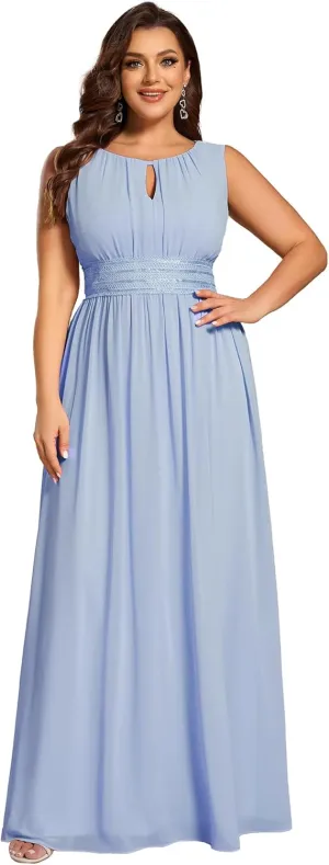 Ever-Pretty Plus Women's Summer Round Neck Sleeveless Empire Waist A Line Elegant Chiffon Plus Size Formal Dresses for Women