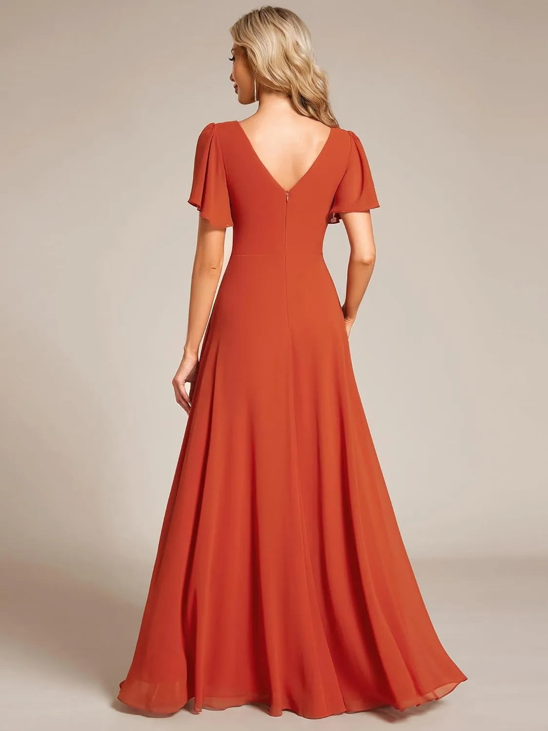 Ever-Pretty Women's Chiffon Formal Dress A-Line V Neck Ruffle Sleeves Floor Length Evening Gown 11981