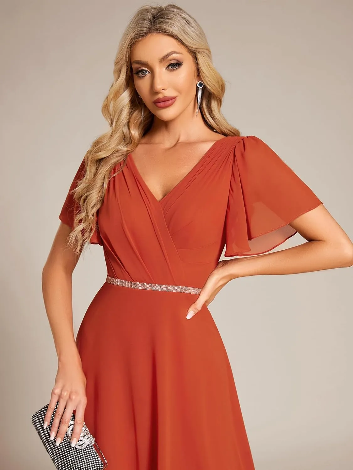 Ever-Pretty Women's Chiffon Formal Dress A-Line V Neck Ruffle Sleeves Floor Length Evening Gown 11981