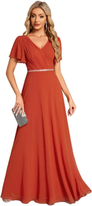 Ever-Pretty Women's Chiffon Formal Dress A-Line V Neck Ruffle Sleeves Floor Length Evening Gown 11981