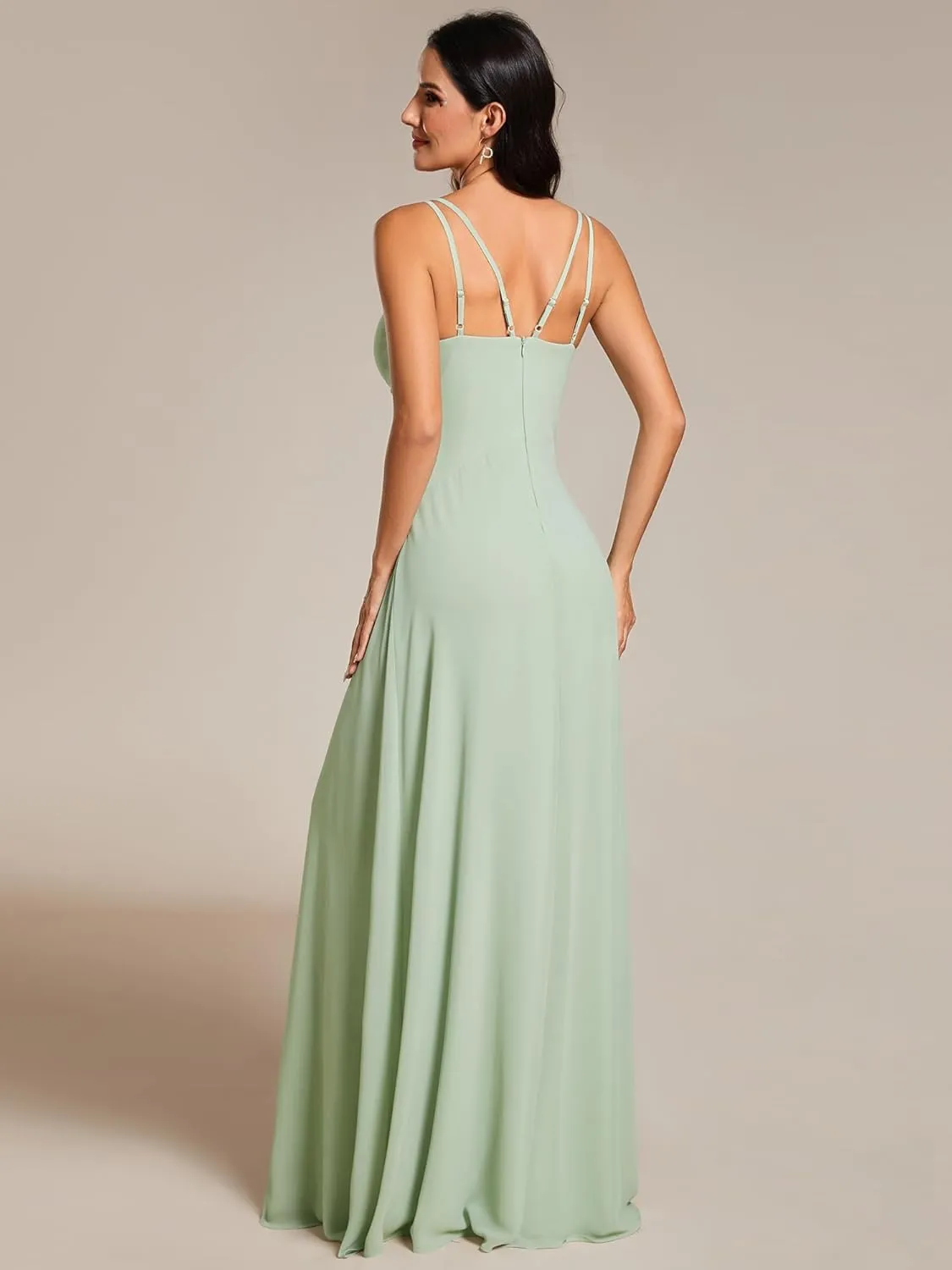 Ever-Pretty Women's Chiffon V-Neck Flowy Pleated Chiffon Spaghetti Straps Elegant Bridesmaid Dresses S0021