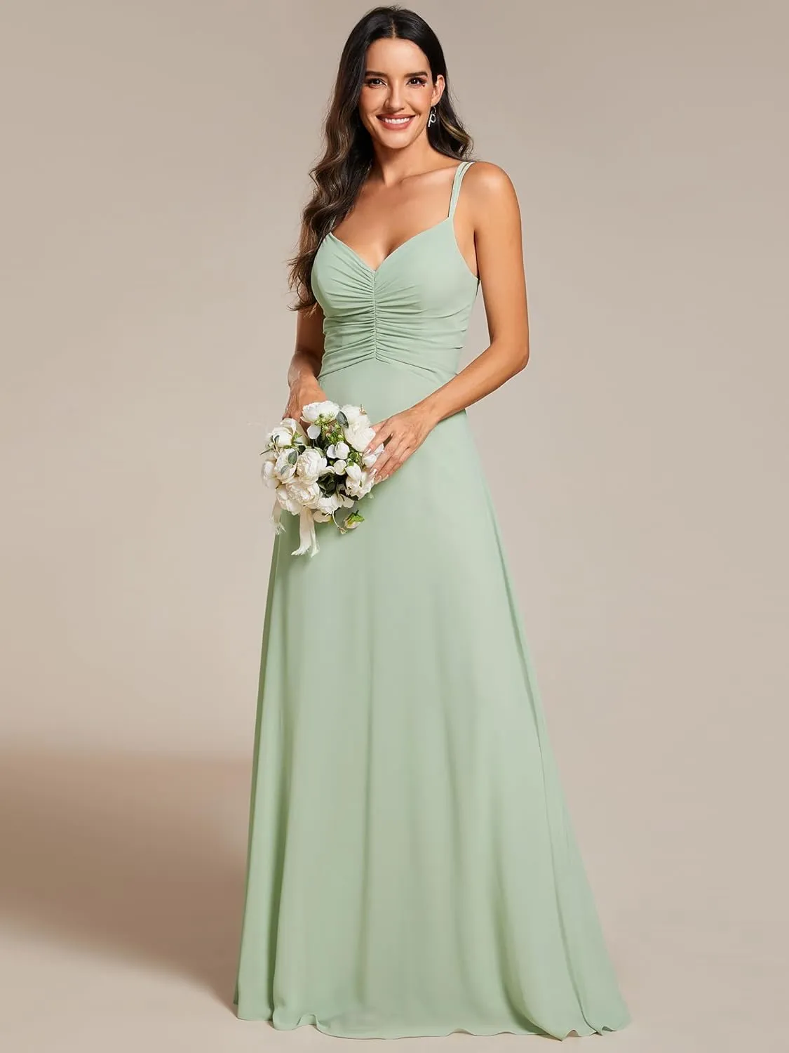 Ever-Pretty Women's Chiffon V-Neck Flowy Pleated Chiffon Spaghetti Straps Elegant Bridesmaid Dresses S0021