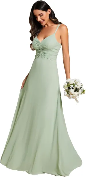 Ever-Pretty Women's Chiffon V-Neck Flowy Pleated Chiffon Spaghetti Straps Elegant Bridesmaid Dresses S0021