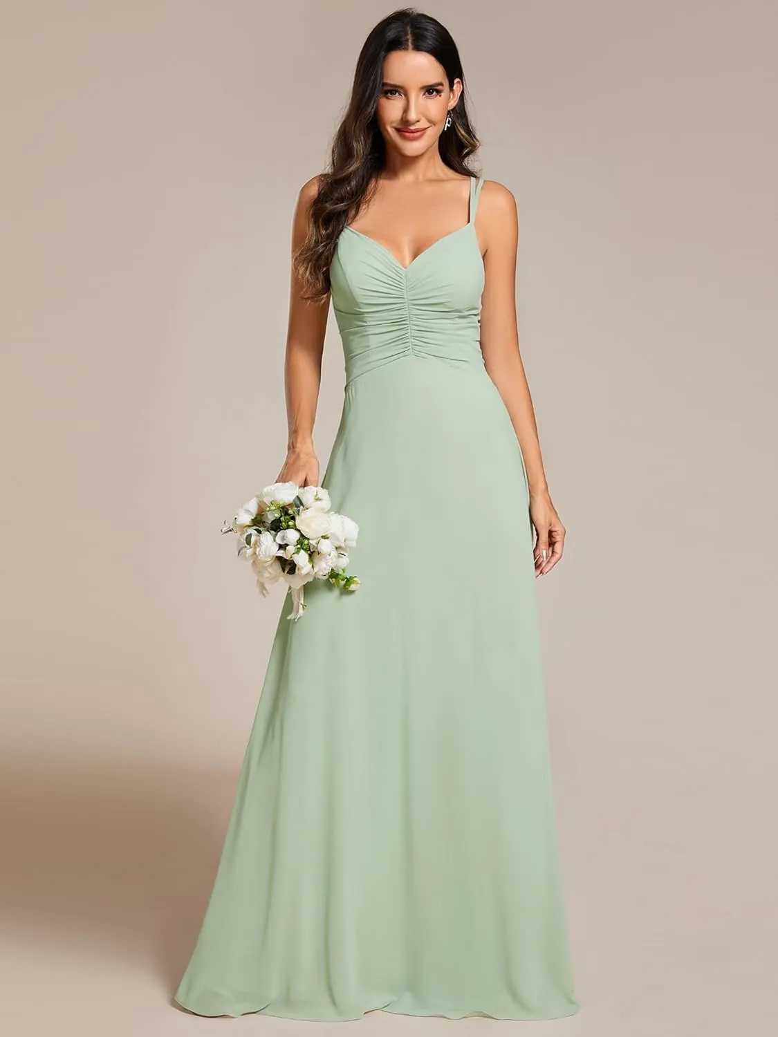 Ever-Pretty Women's Chiffon V-Neck Flowy Pleated Chiffon Spaghetti Straps Elegant Bridesmaid Dresses S0021