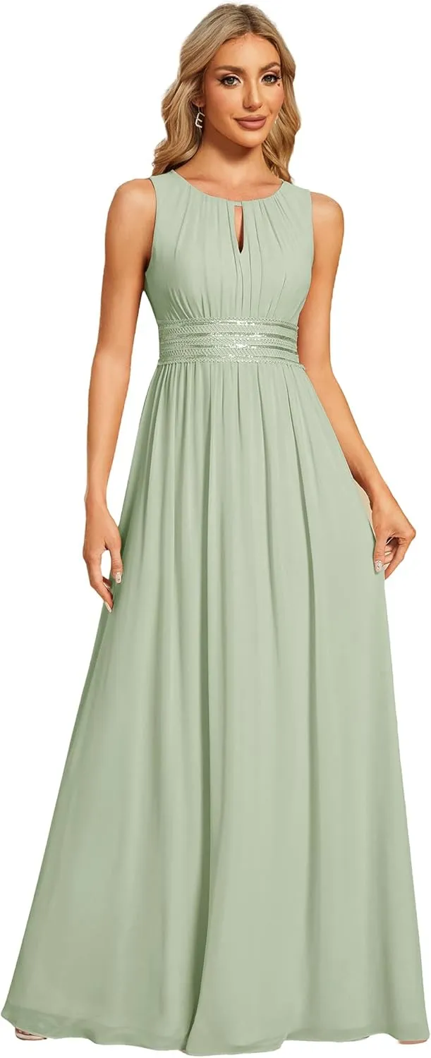 Ever-Pretty Women's Crew Neck Sleeveless A Line Hollow Out Sequin Maxi Fromal Dress 01955