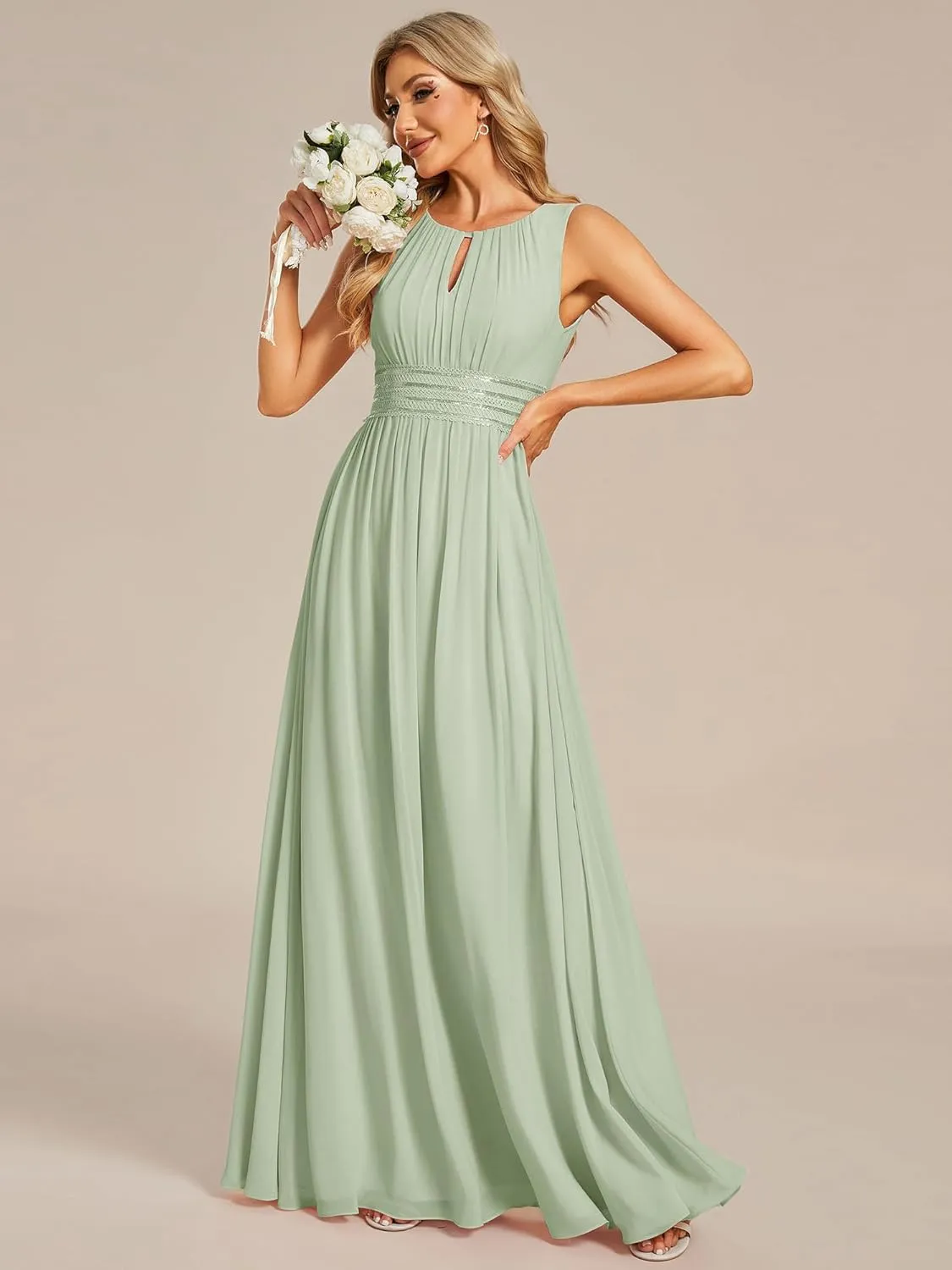 Ever-Pretty Women's Crew Neck Sleeveless A Line Hollow Out Sequin Maxi Fromal Dress 01955