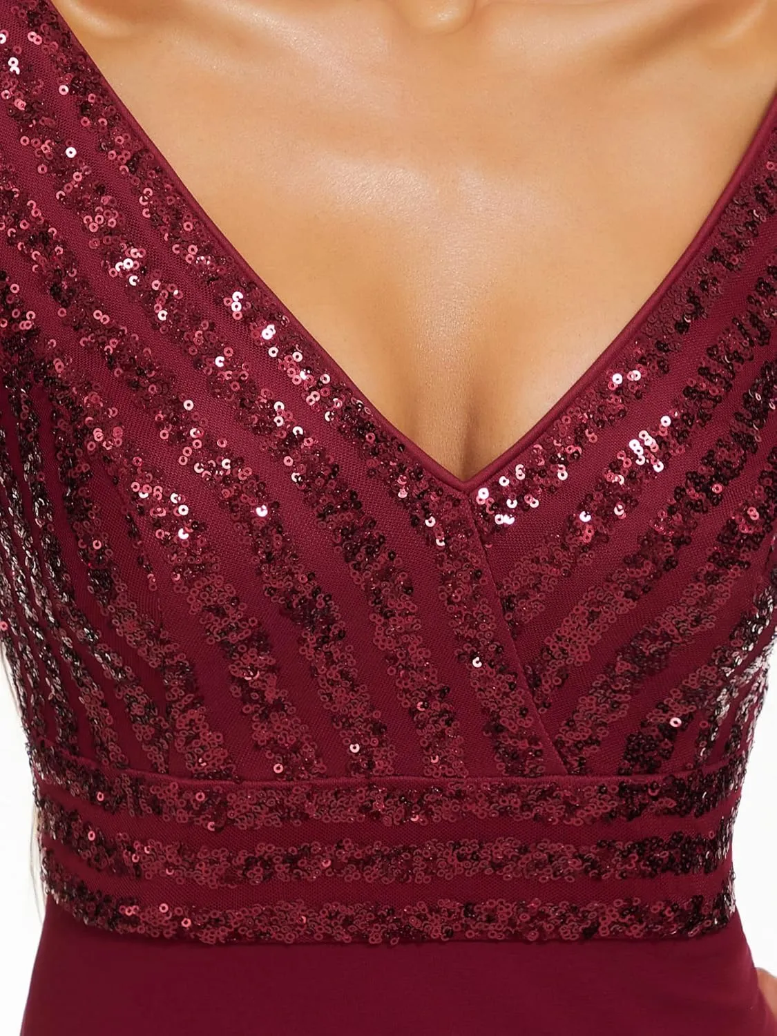 Ever-Pretty Women's Elegant Formal Dress V-Neck Long Sleeve Sequin Maxi Chiffon Evening Dresses 00751