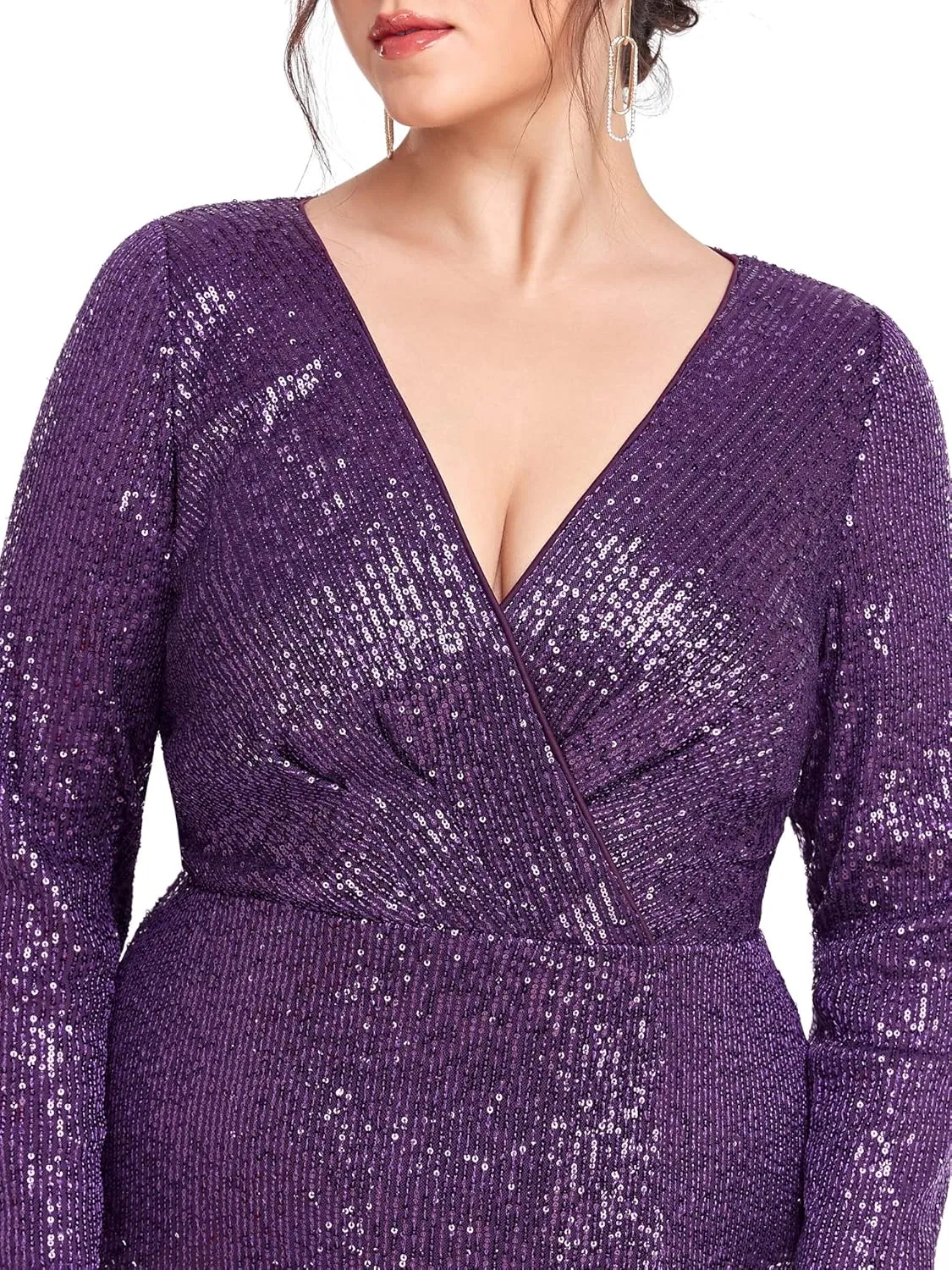 Ever-Pretty Women's Plus Size Long Sleeve Slit Sequin Maxi Evening Dresses 0824-PZUSA