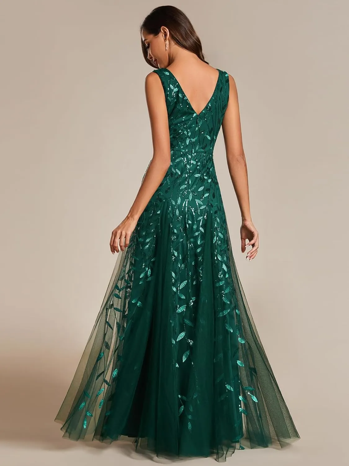 Ever-Pretty Women's Prom Dresses V Neck Sleeveless Tulle Hem A-Line Sequins Maxi Ball Gowns 02130