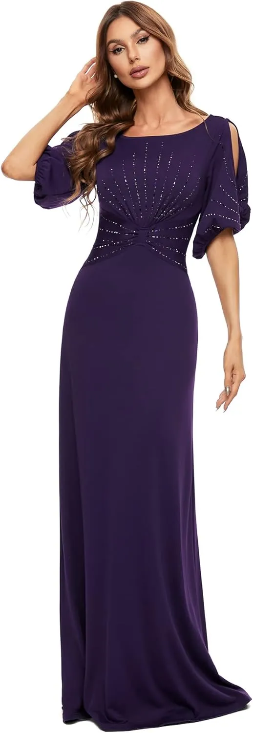 Ever-Pretty Women's Round Neck Hollow Out Sleeves Mermaid Beaded Formal Dresses 0544-USA