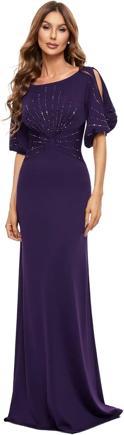 Ever-Pretty Women's Round Neck Hollow Out Sleeves Mermaid Beaded Formal Dresses 0544-USA
