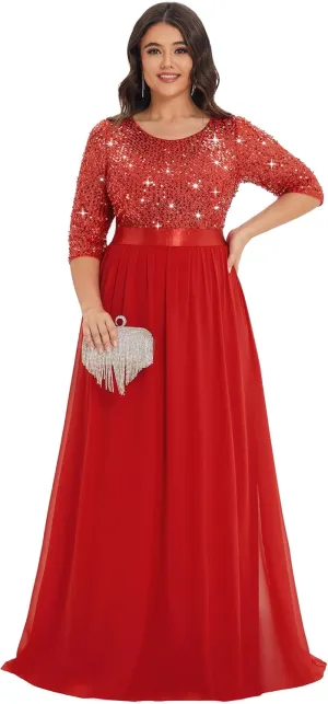 Ever-Pretty Women's Round Neck Maxi Dresses Sequin Plus Size Formal Dresses for Women 0683-PZ